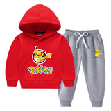 Children Pokemon Pikachu Hoodie & Pant Set Fleece Lined Padded Warm Keeping Winter Clothes