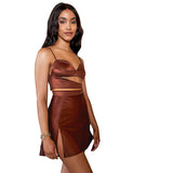 Women Top & Skirt 2 Piece Set Summer Spaghetti Straps Midriff-Baring Vest Sheath Skirt Suit