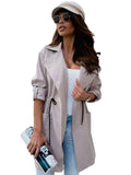 Beth Dutton Outfits Fall Winter Fashion Lapel Long Sleeve Drawstring Trench Coat Coat Top