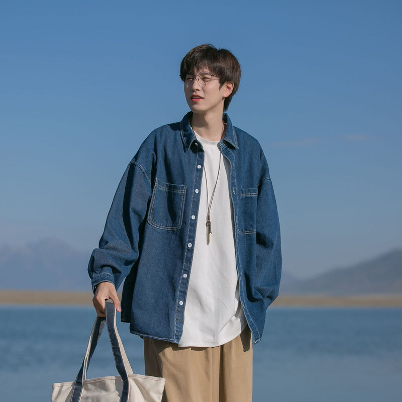 Denim Shirts Vintage Denim Shirt for Men Autumn