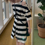 Black and White Dress Black and White Striped off-Shoulder Dress