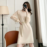 Fairy Dress Autumn Clothes plus Size Women's Clothes Bottoming Dress Slimming Chiffon Sleeves Knitted Skirt