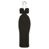 Music Festivals Rave Outfits Dress Sexy Backless Low-Cut Slit Slim-Fitting Solid Color Dress