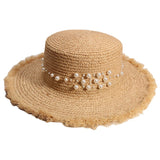Straw Hat Pearl Raffia Sun Hat Flat Straw Hat