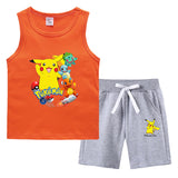 Children Pokemon Pikachu Tshirts & Shorts Summer Vest Middle Pants Sports Casual Thin Two Pieces