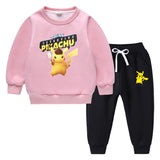 Children Pokemon Pikachu Hoodie & Pant Set Fleece Lined Padded Warm Keeping Winter Clothes Sweatershirt Suit