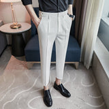 Men Trousers Solid Color Cropped Pants Boys Suit Pants