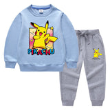 Children Pokemon Pikachu Hoodie & Pant Set Sweatshirt Set Solid Color Cotton Warm