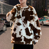 Men Dalmatian Coat Cows Pattern Sweatshirt Winter Loose Hip Hop Polar Fleece