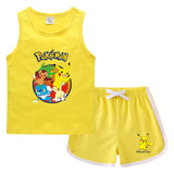 Children Pokemon Pikachu Tshirts & Shorts Vest Middle Pants Casual Sweat Wicking Suit