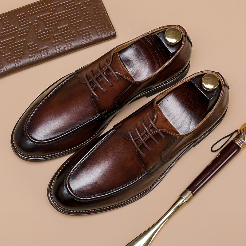 Loafers for Men Autumn Men's Leather Shoes Men's Genuine Leather Casual Lace up British Style Peas Shoes