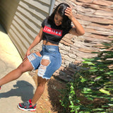 Women Plus Size Denim Shorts Slim Fit Ripped Denim Shorts