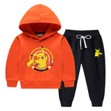 Children Pokemon Pikachu Hoodie & Pant Set Fleece Lined Padded Warm Keeping Winter Clothes Sweatershirt Suit