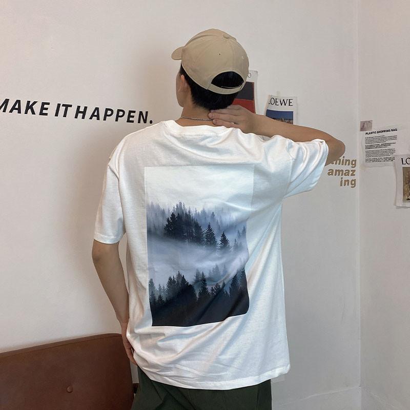 Fog Essentials Tshirts Fear Of God Fog Multiline Essentials Forest Print Short-Sleeved T-shirt for Men and Women