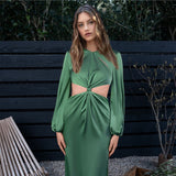 Bella Hadid Dress Sexy Backless Lace up Gown Dress Hollow out Slightly Flared