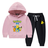 Children Pokemon Pikachu Hoodie & Pant Set Fleece Lined Padded Warm Keeping Winter Clothes Sweatershirt