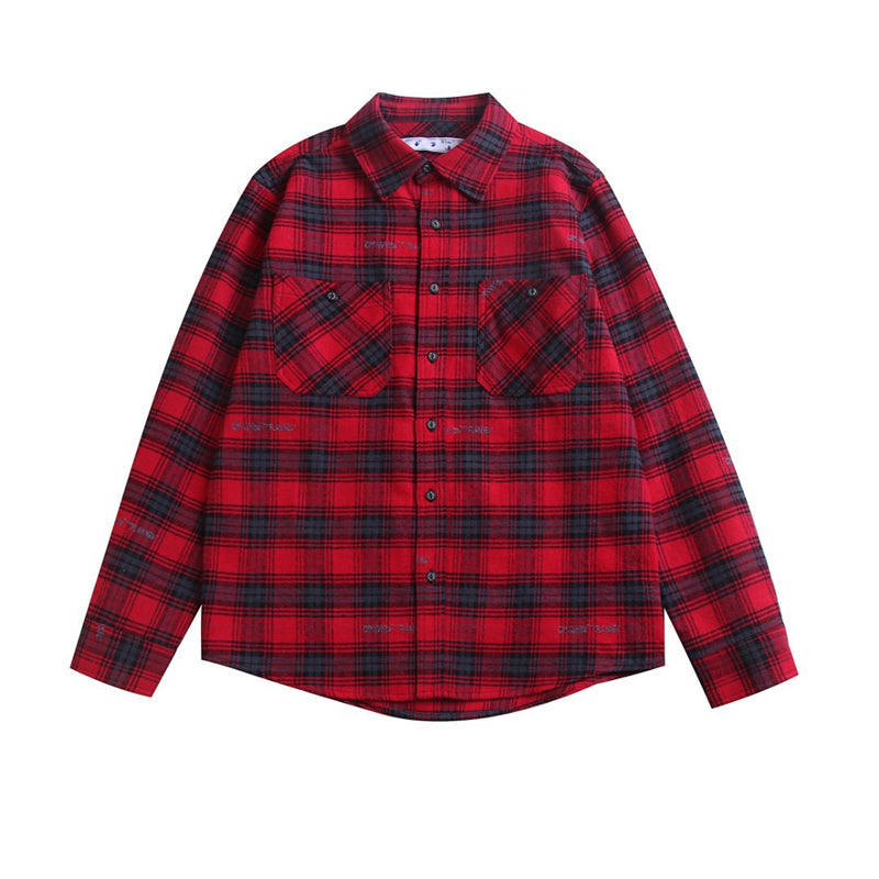 Off White Sweatshirt Long Sleeve Autumn Shirt Autumn and Winter Graffiti Micro-Profile Woven Plaid Shirt