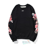 Off White Long Sleeve Round Neck Sweater Flower Arrow Pattern Crew Neck Pullover Sweatshirt Men And Women