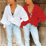 Women Bohemian Shirts Women's Summer Loose Cardigan Long Sleeve Shirt
