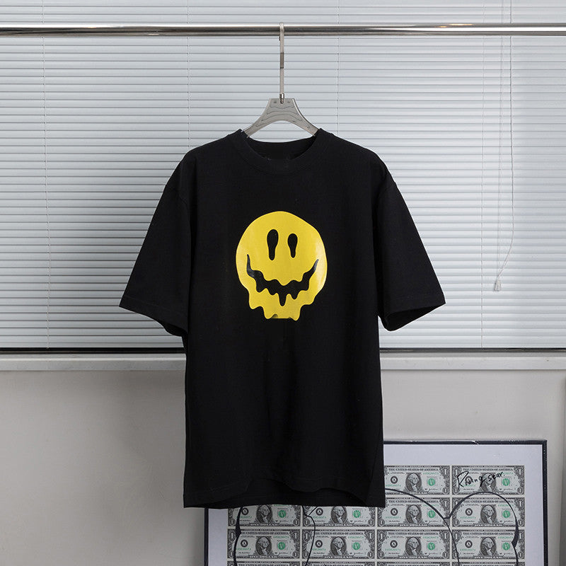 Drippy Hoodies Dissolved Smiley Face Finger Embroidery Short Sleeve Men's and Women's T-shirt