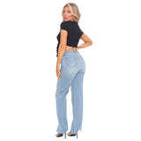 Women Plus Size Jeans High Waist Slim Fit Slit Bell-Bottom Pants