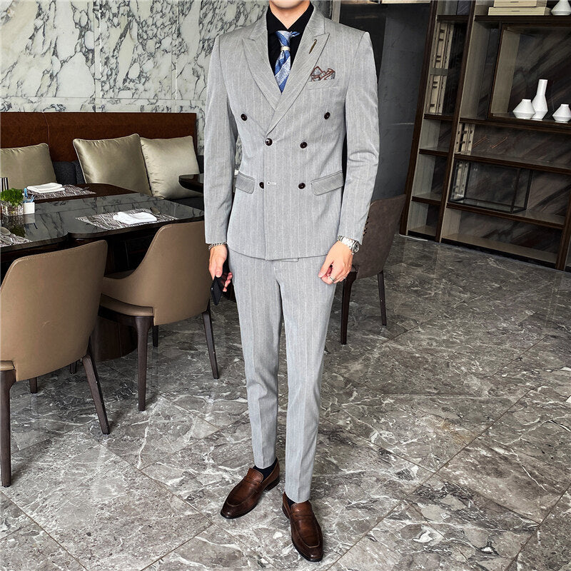 Double Brewed Seersucker Suit Men's Suit Slim Striped Casual Formal Wear