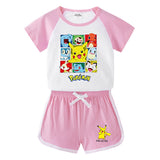 Children Pokemon Pikachu Tshirts & Shorts Short-Sleeved T-shirt Shorts Casual Sports Two-Piece Neutral