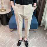 Men Trousers Embroidered Summer Cropped Pants Casual Fashion Simple Thin Suit Pants