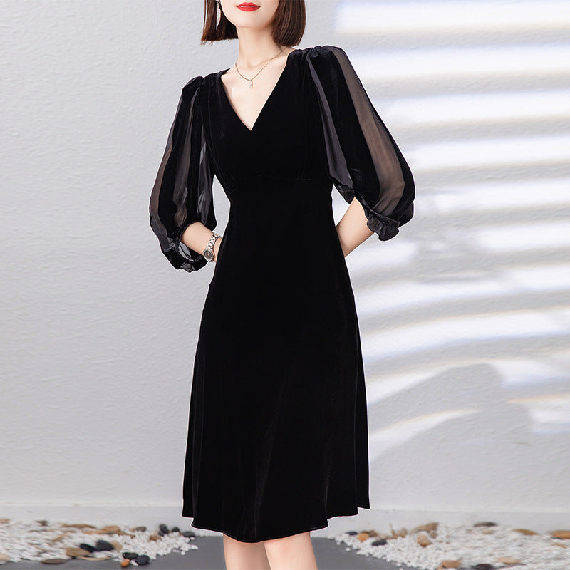 Work Dresses with Pockets Women's Lantern Sleeve Dress