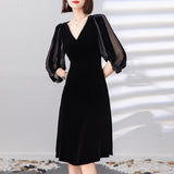 Work Dresses with Pockets Women's Lantern Sleeve Dress
