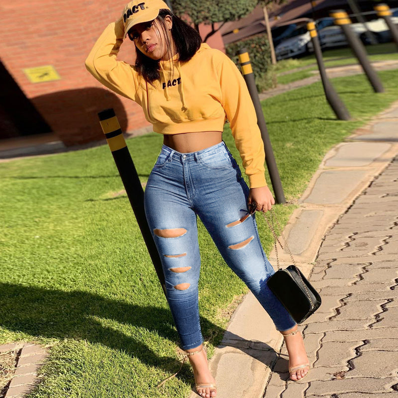 Women Plus Size Jeans Ripped Pencil Pants