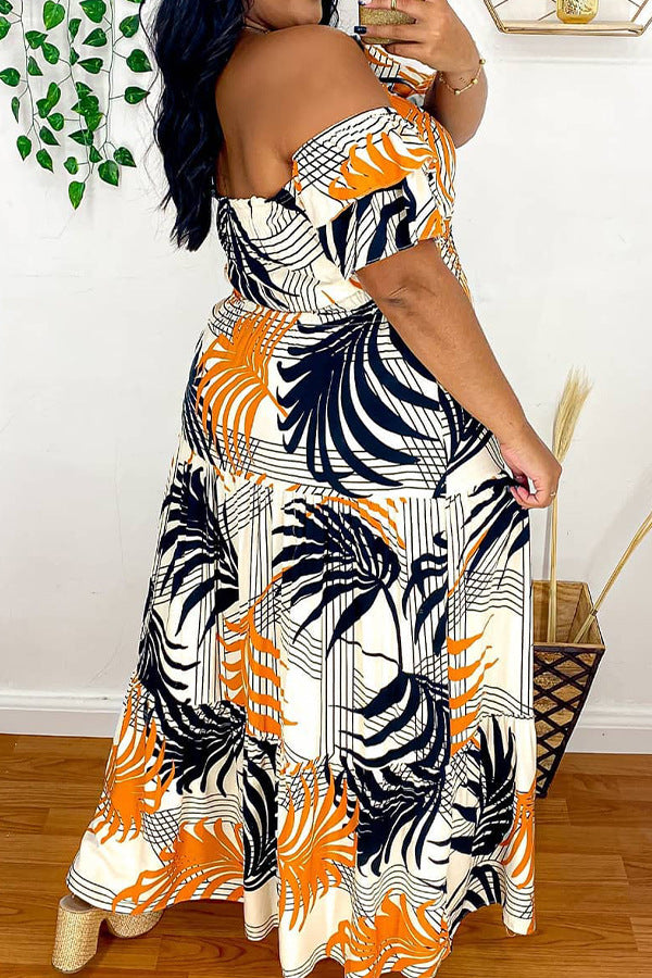 Women Plus Size Maxi Dresses Summer Sexy Off-Neck Printed Dress