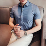 Men Shirts Embroidered Ice Silk Short Sleeve Shirt