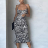 Women Summer Dresses  Mini Dress Sexy Snake Print Backless Strap Pleating Short Skirt Dress for Women