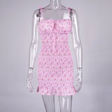 Women Summer Dresses Mini Dress Sexy Off-The-Shoulder Floral Tie-Neck Ruffled Spaghetti Straps Short Dress For Women