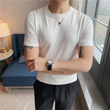 Men Short Sleeve T-Shirt Solid Color Simple Knitwear T-shirt