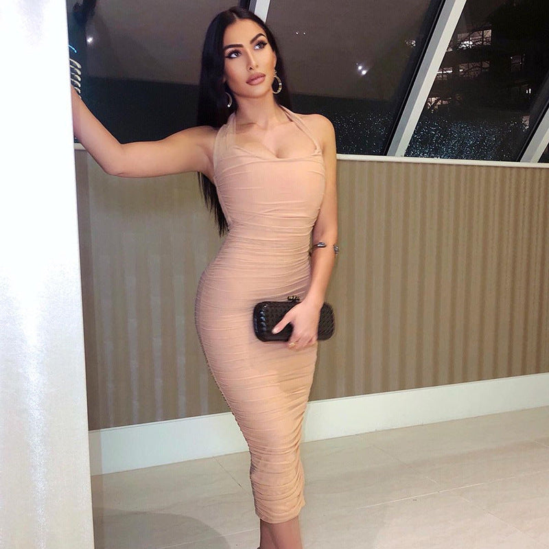 Sexy Summer Women's Backless Strap Hip-Wrapped Mid-Length Dress Dress for Women