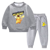 Children Pokemon Pikachu Hoodie & Pant Set Fleece Lined Padded Warm Keeping Winter Clothes Sweatershirt Suit