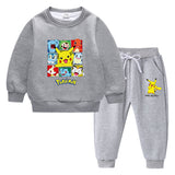 Children Pokemon Pikachu Hoodie & Pant Set Fleece Lined Padded Warm Keeping Winter Clothes Sweatershirt Suit