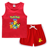 Children Pokemon Pikachu Tshirts & Shorts Casual Sports Sweat-Absorbent Suit Neutral