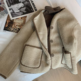 Beth Dutton Outfits Khaki round Neck Lamb Wool Coat Autumn Winter Berber Fleece Top