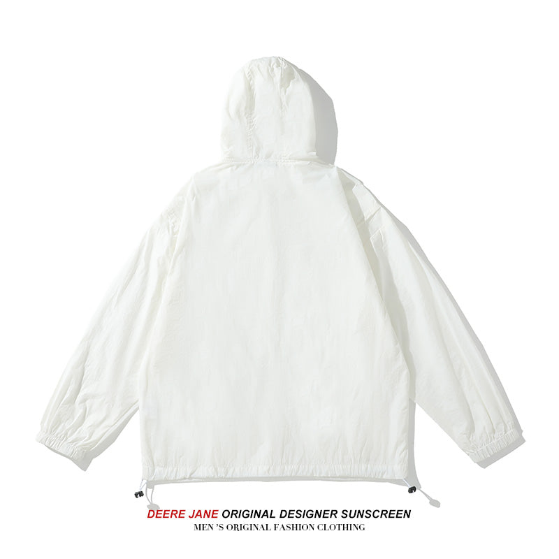 Men Sun Protection Clothing Simple Hooded Lightweight Breathable Sun Protection Clothing Men and Women Loose Casual