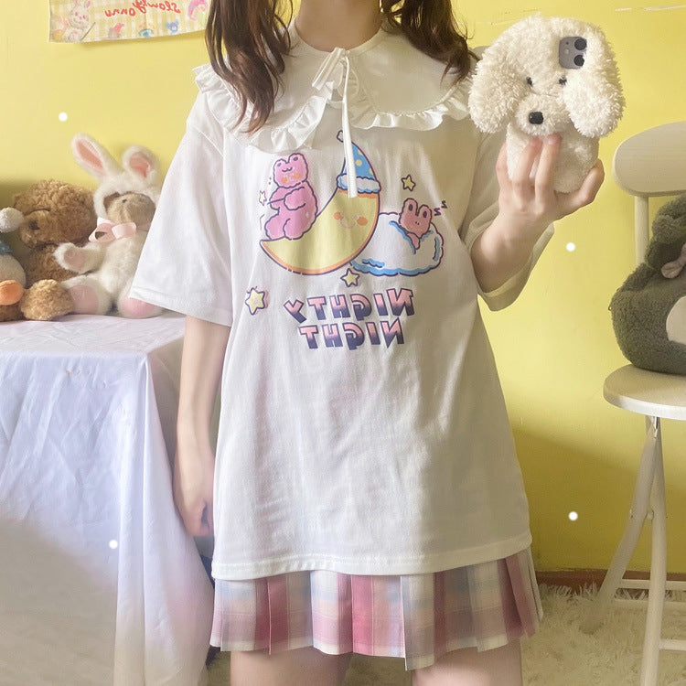 Gothic Lolita Harajuku Style Clothing Sleep Bear Print Cute Preppy Style T-shirt