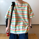 Men's T-shirt Summer Stripes plus Size round Neck T-shirt