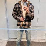 Mens Flannel Jacket Rep Retro Lapels Lambswool Shirt Padded Jacket Men's High Street Pocket Top