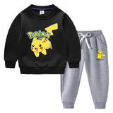 Children Pokemon Pikachu Hoodie & Pant Set Fleece Lined Padded Warm Keeping Winter Clothes Sweatershirt Suit