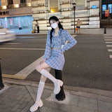 Gothic Lolita Harajuku Style Clothing Early Autumn Plaid Coat Short Suit Top Vest Pleated Skirt Suit