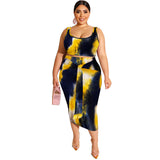 Women Plus Size Co-Ords Summer Tie-Dye Printed Tight Bodycon Fashion Casual Two-Piece Suit