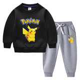 Children Pokemon Pikachu Hoodie & Pant Set Fleece Lined Padded Warm Keeping Winter Clothes Sweatershirt Suit
