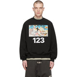 Rrr123 Sweatshirt Retro Graffiti Printing Loose round Neck Fleece-Lined Sweater